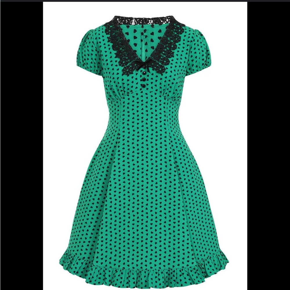 Hell Bunny 5x Green with Black Hearts Dress